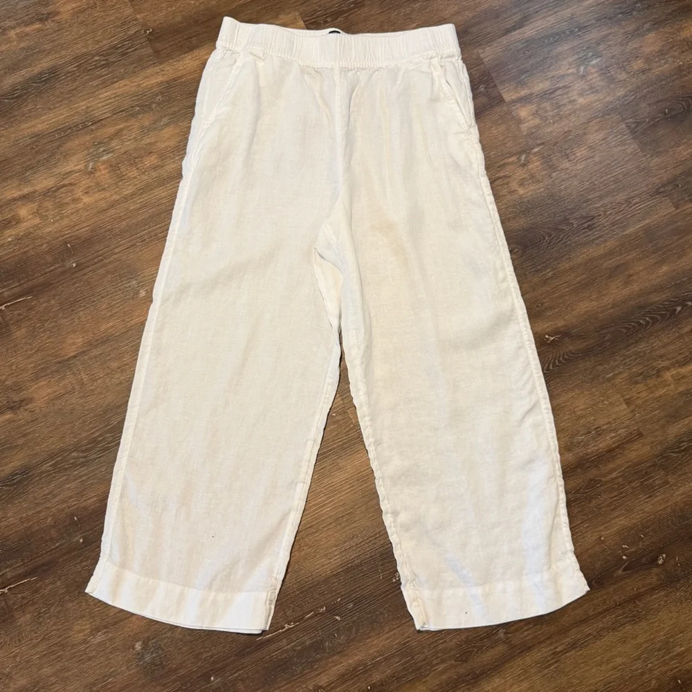 Tahari | Linen Wide Leg Pants w Elastic Waist | White | Size M - Picture 2 of 14